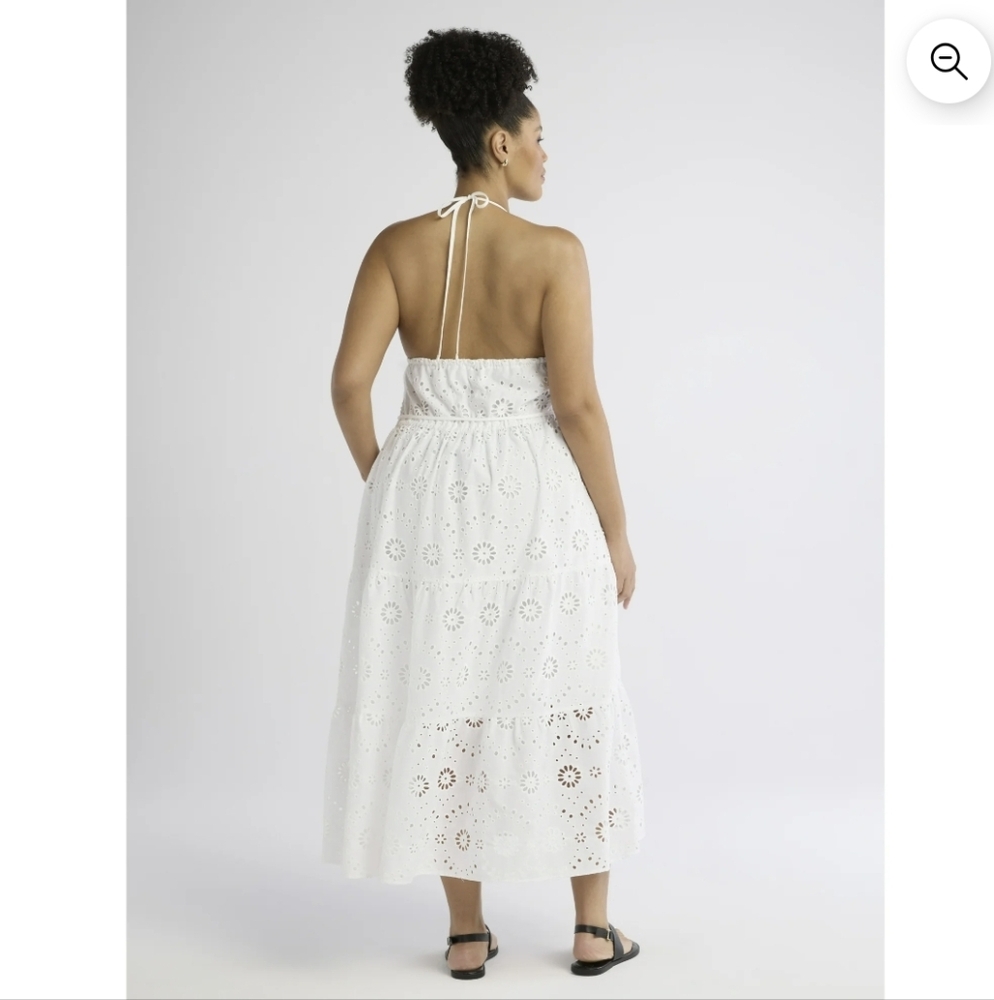 Elegant White Eyelet Halter Dress - Picture 5 of 8